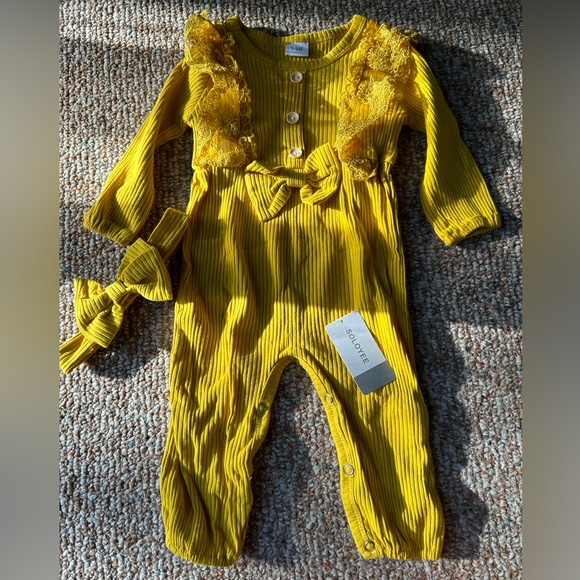 SOLOYEE Baby Girl Romper Ruffled Solid Long Sleeve Jumpsuit 3-6M - Picture 3 of 8